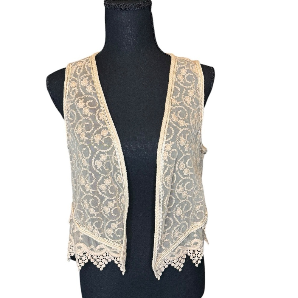 Chico’s Embroidered Lace Vest – Boho Festival Sheer Layering Piece S/M C405